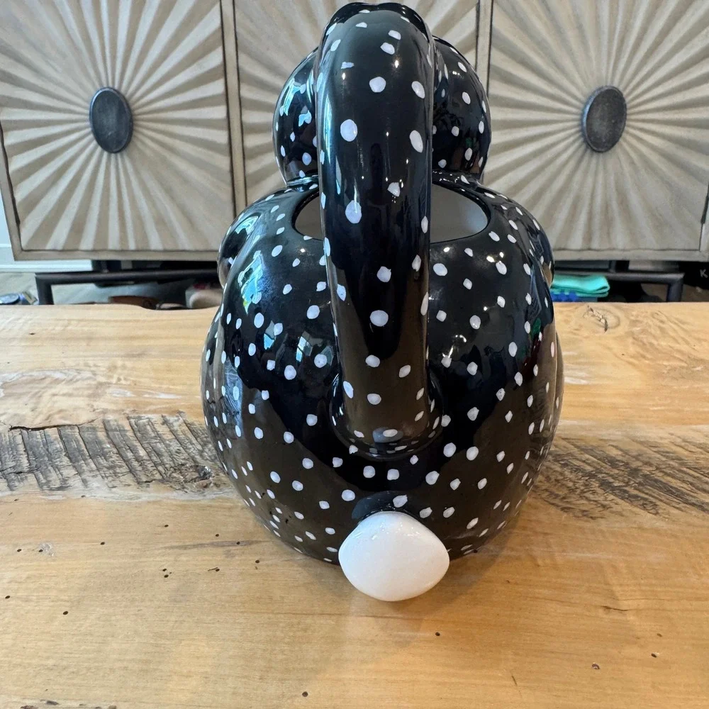Vintage Dept 56 Polka Dot Rabbit Ceramic Pitcher Folk Art Ceramic Whimsical EUC